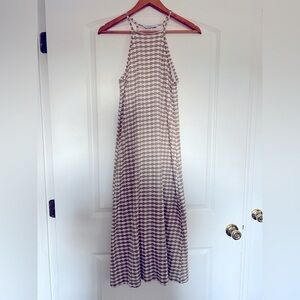 Stradivarius White and Tan Striped Tank Maxi Dress | Medium